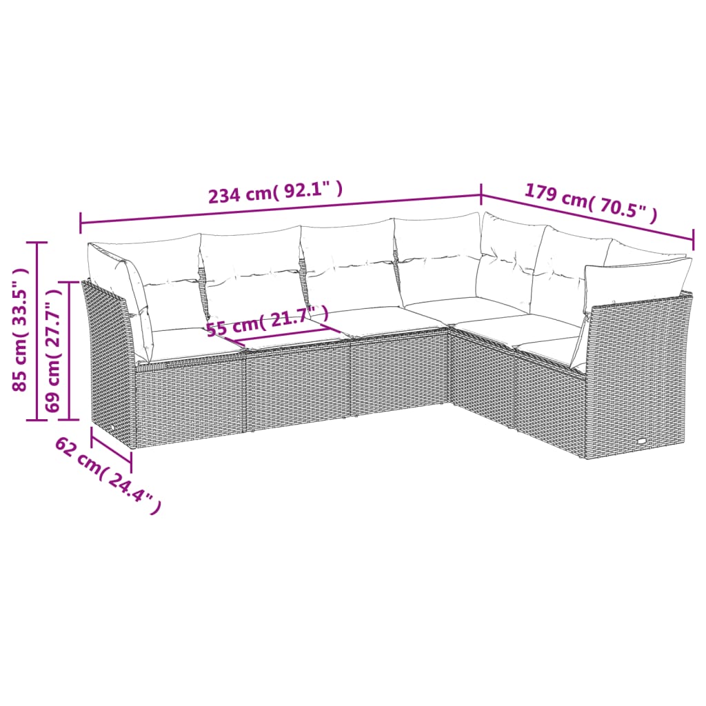 6 részes barna polyrattan kerti ülőgarnitúra párnával 3