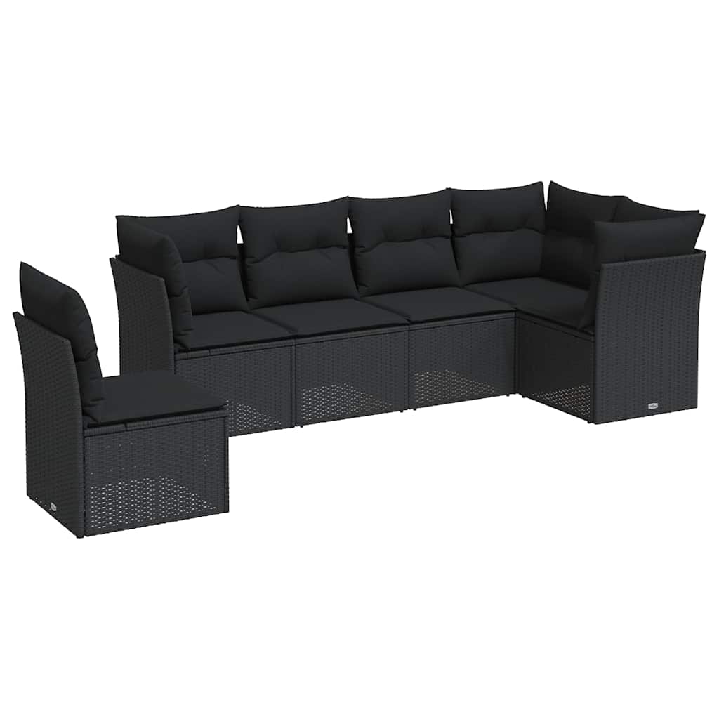 6 részes fekete polyrattan kerti ülőgarnitúra párnákkal 2
