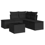 6 részes fekete polyrattan kerti ülőgarnitúra párnákkal 2