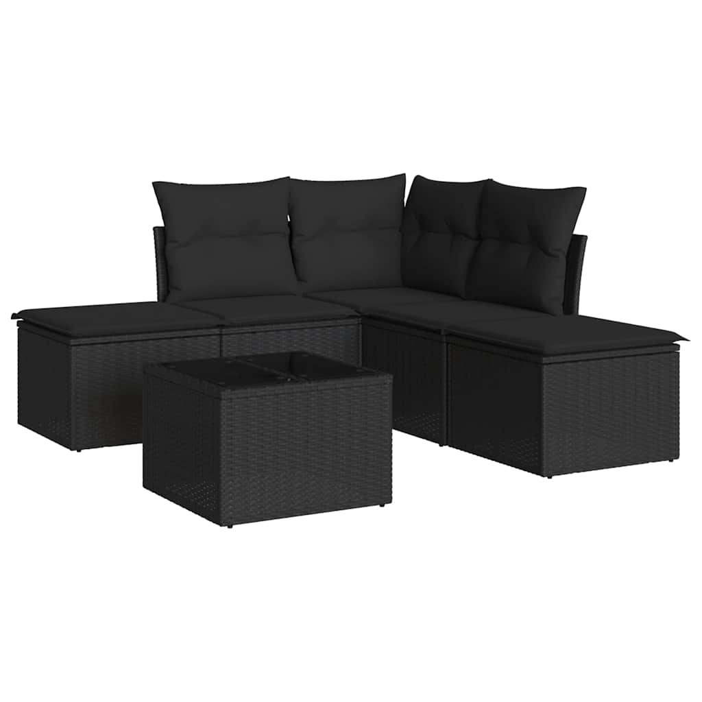 6 részes fekete polyrattan kerti ülőgarnitúra párnákkal 2