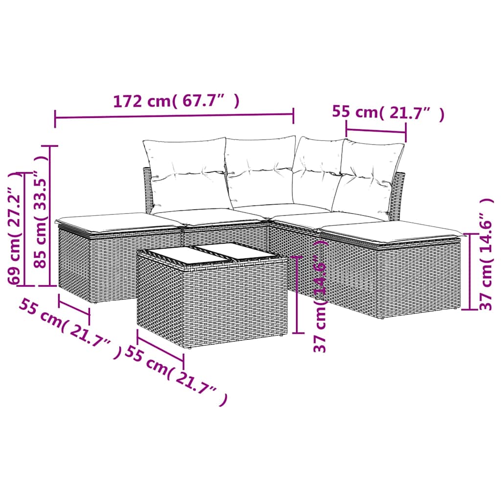 6 részes barna polyrattan kerti ülőgarnitúra párnával 3