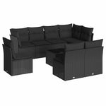 9 részes fekete polyrattan kerti ülőgarnitúra párnákkal 2