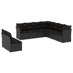 9 részes fekete polyrattan kerti ülőgarnitúra párnákkal 2