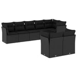 8 részes fekete polyrattan kerti ülőgarnitúra párnákkal 2