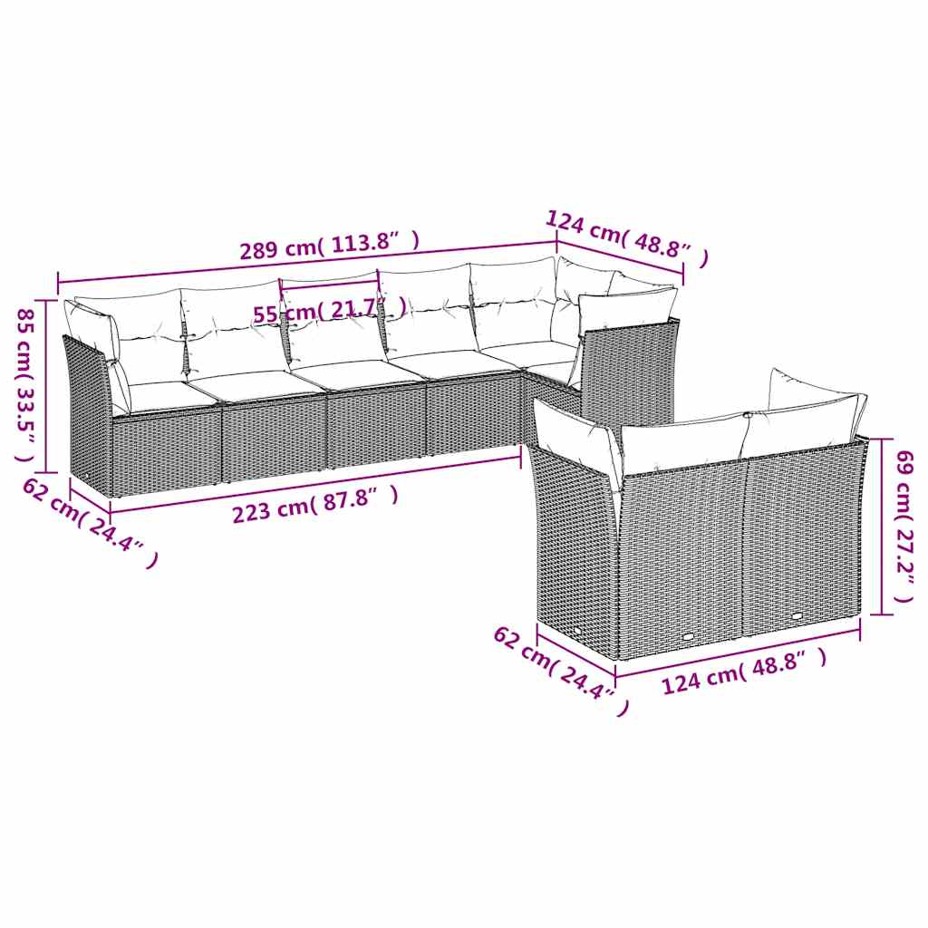 8 részes fekete polyrattan kerti ülőgarnitúra párnákkal 3