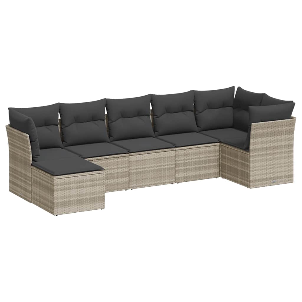 7 részes világosszürke polyrattan kerti ülőgarnitúra párnákkal 2