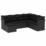 7 részes fekete polyrattan kerti ülőgarnitúra párnával 2