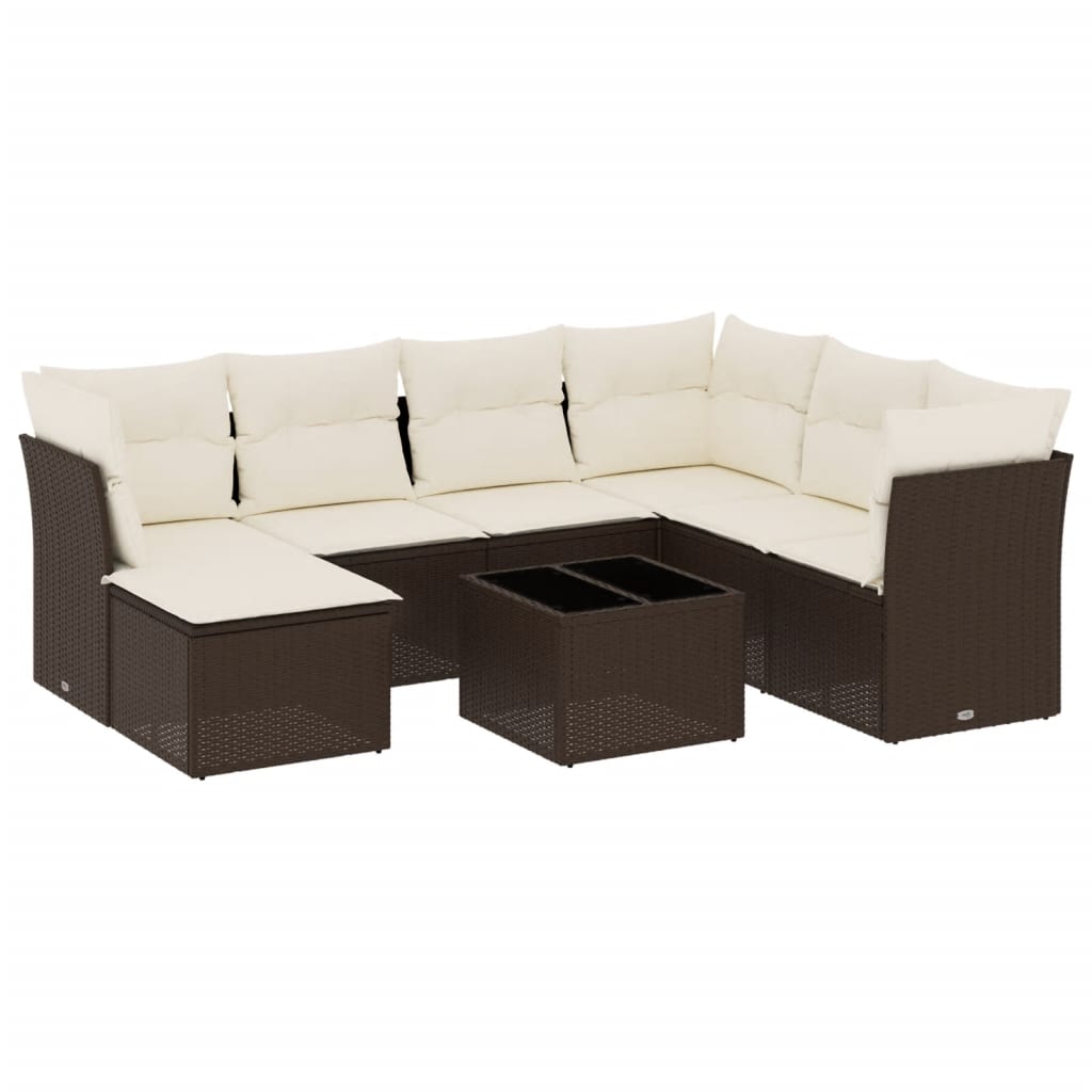 8 részes barna polyrattan kerti ülőgarnitúra párnákkal 2