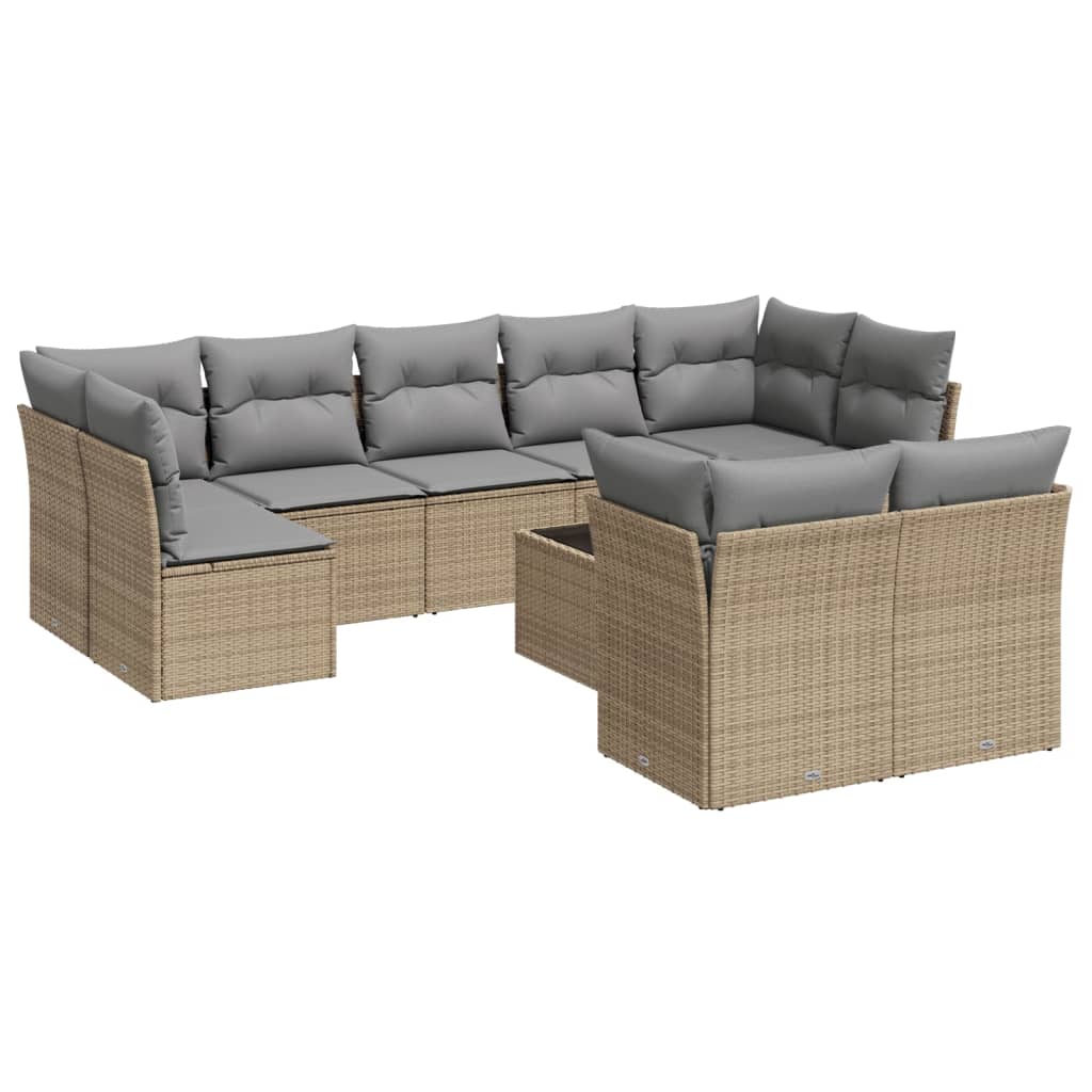 10 részes bézs polyrattan kerti ülőgarnitúra párnával 2