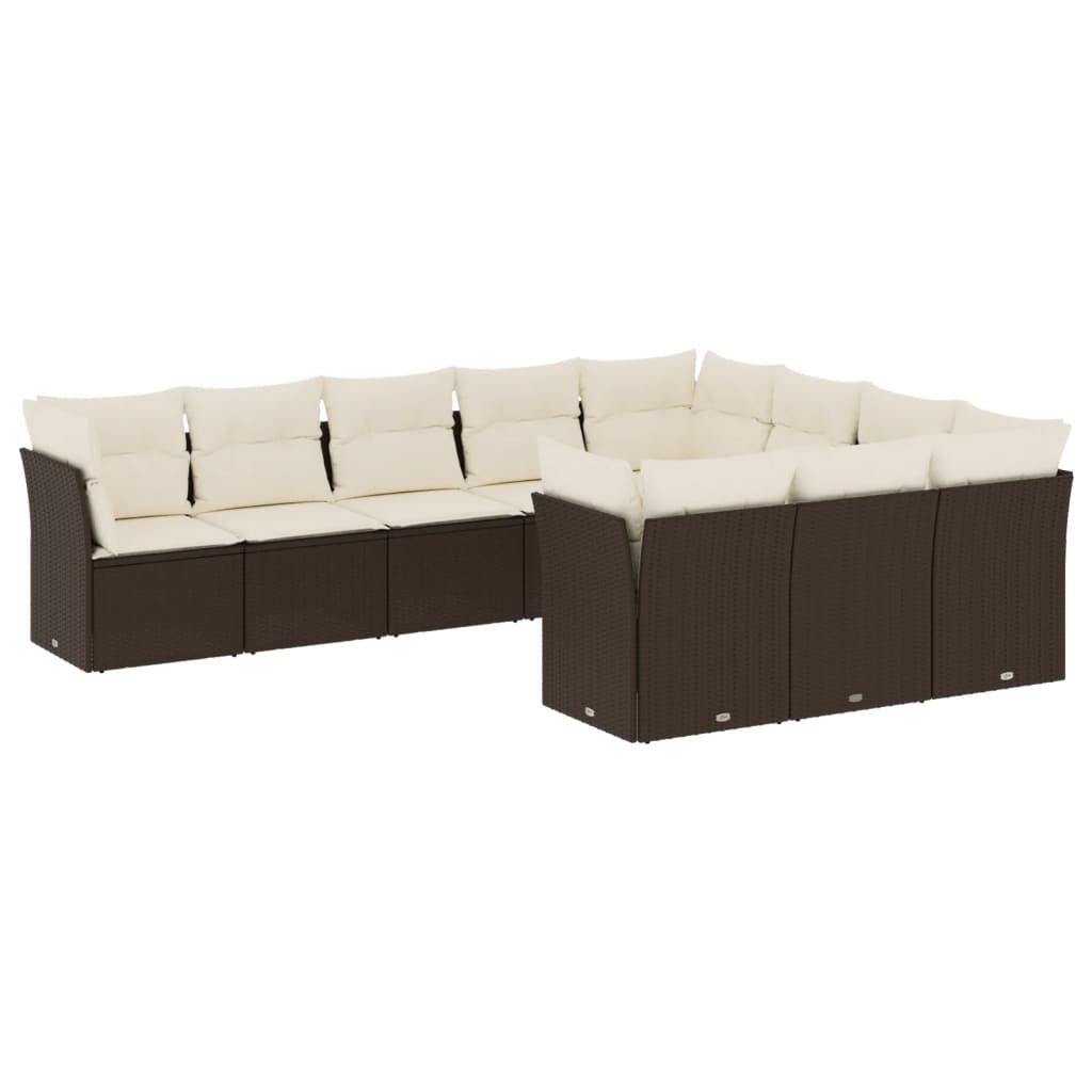 10 részes barna polyrattan kerti ülőgarnitúra párnákkal 2