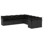 10 részes fekete polyrattan kerti ülőgarnitúra párnákkal 2