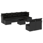 10 részes fekete polyrattan kerti ülőgarnitúra párnákkal 2