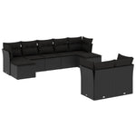 9 részes fekete polyrattan kerti ülőgarnitúra párnákkal 2