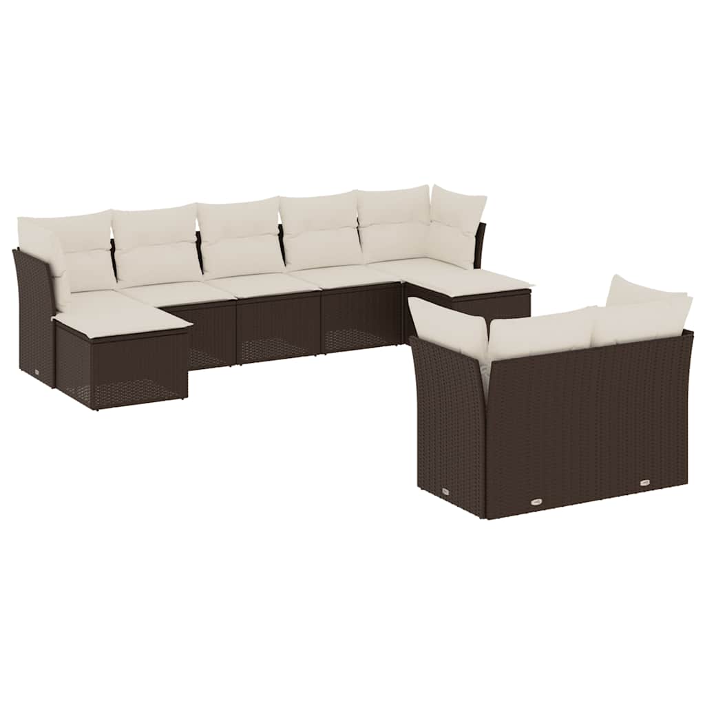 9 részes barna polyrattan kerti ülőgarnitúra párnákkal 2