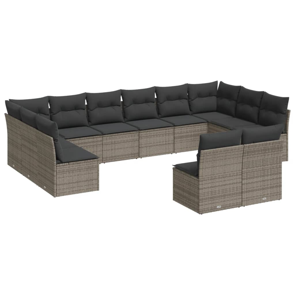 12 részes szürke polyrattan kerti ülőgarnitúra párnákkal 2