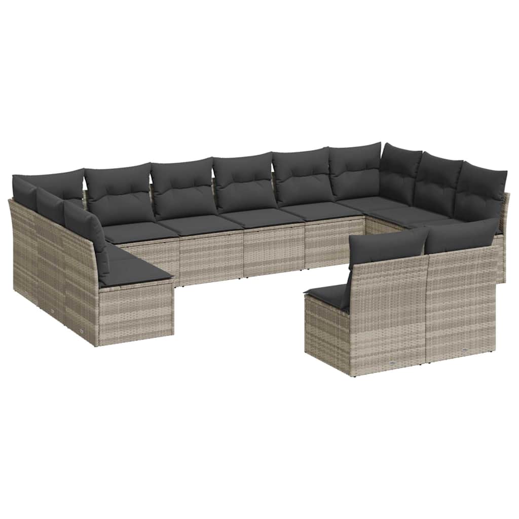 12 részes világosszürke polyrattan kerti ülőgarnitúra párnával 2