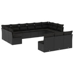 13 részes fekete polyrattan kerti ülőgarnitúra párnákkal 2