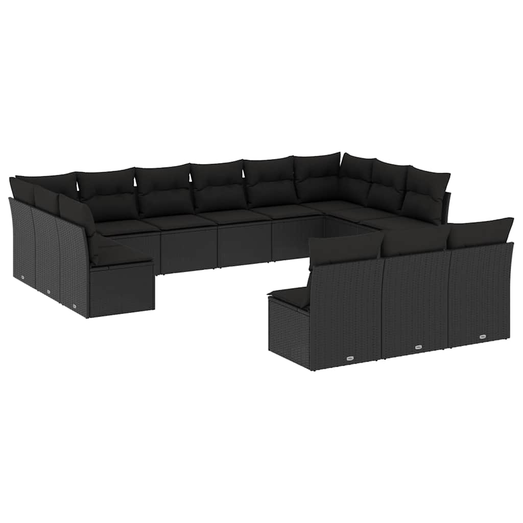 13 részes fekete polyrattan kerti ülőgarnitúra párnákkal 2