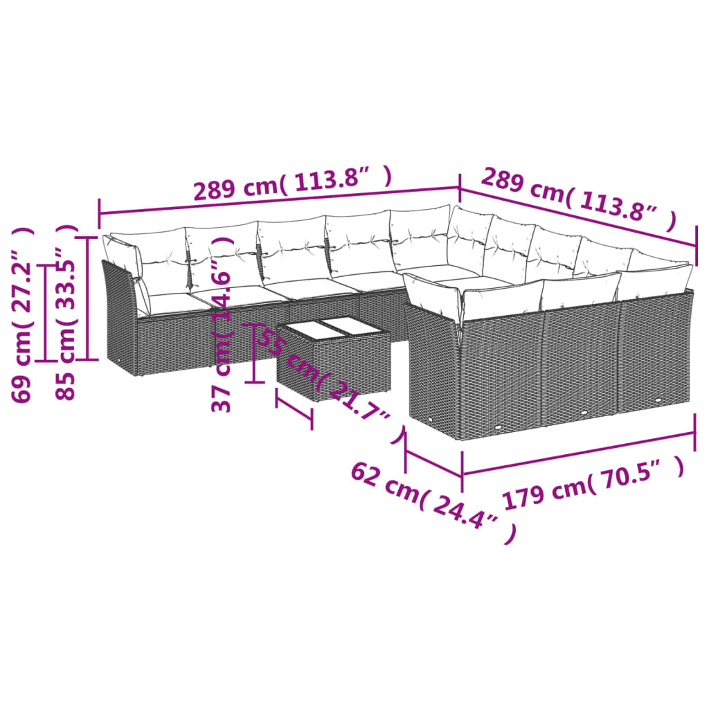 12 részes világosszürke polyrattan kerti ülőgarnitúra párnával 3