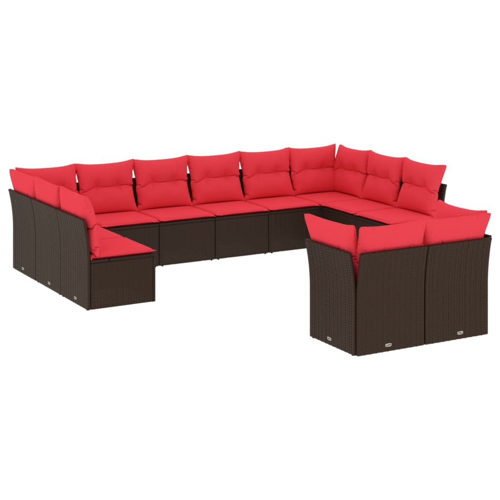 12 db barna polyrattan kerti kanapégarnitúra párnákkal 2