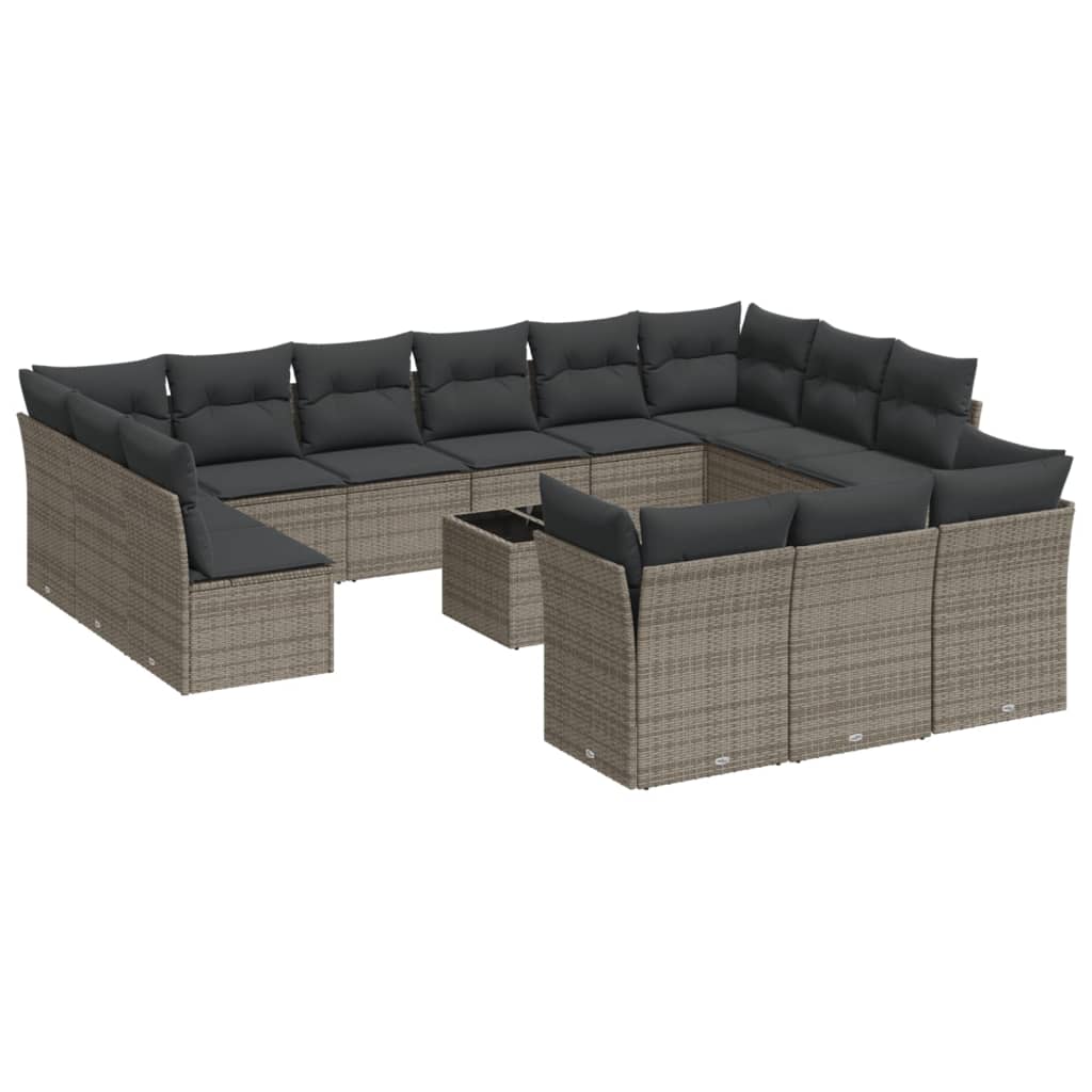 14 részes szürke polyrattan kerti ülőgarnitúra párnákkal 2