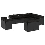 12 részes fekete polyrattan kerti ülőgarnitúra párnákkal 2
