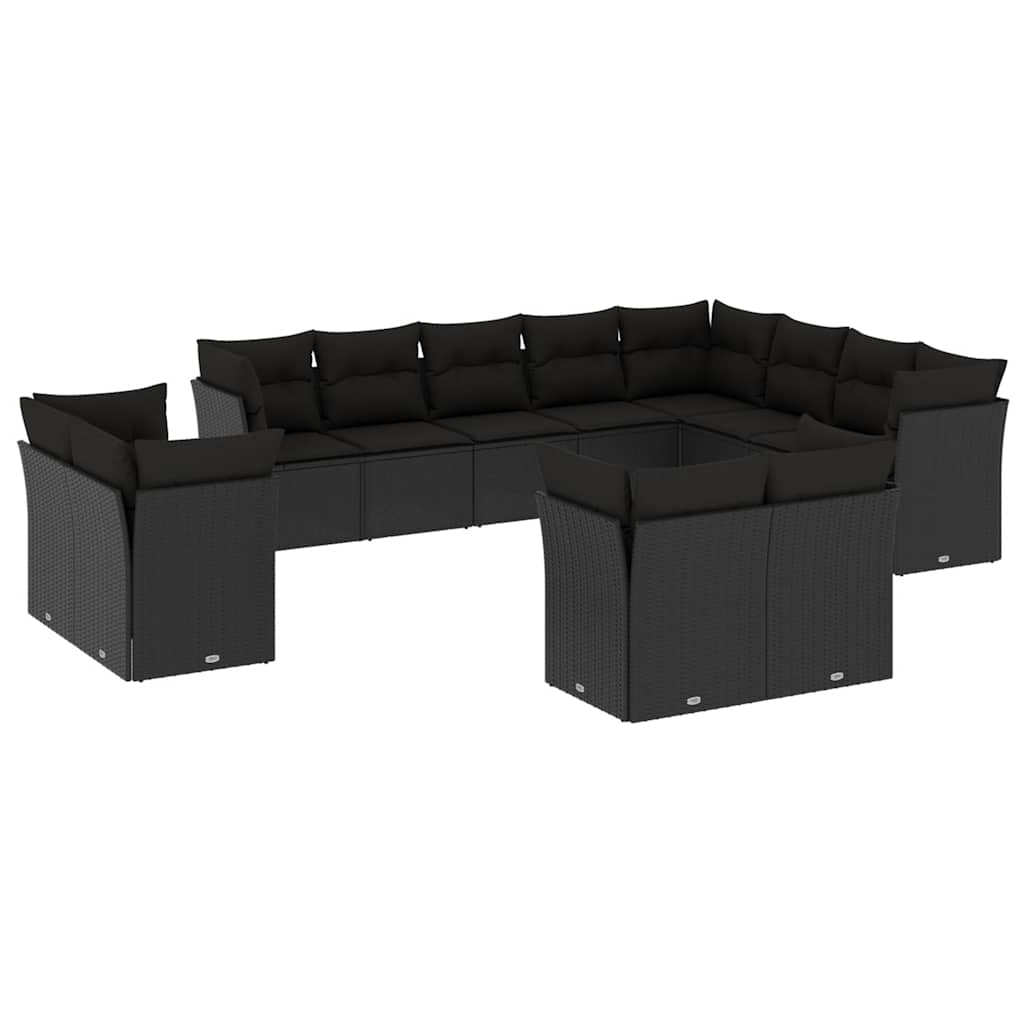 12 részes fekete polyrattan kerti ülőgarnitúra párnákkal 2