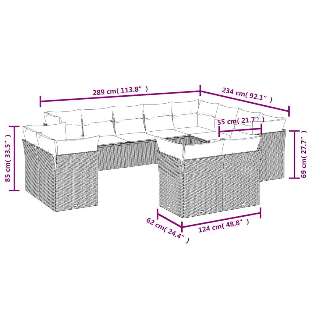 12 részes fekete polyrattan kerti ülőgarnitúra párnákkal 3
