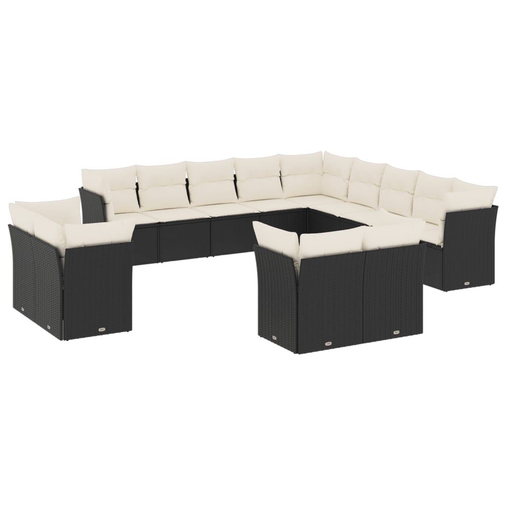 13 részes fekete polyrattan kerti ülőgarnitúra párnákkal 2