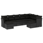 9 részes fekete polyrattan kerti ülőgarnitúra párnákkal 2