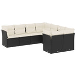8 részes fekete polyrattan kerti ülőgarnitúra párnákkal 2