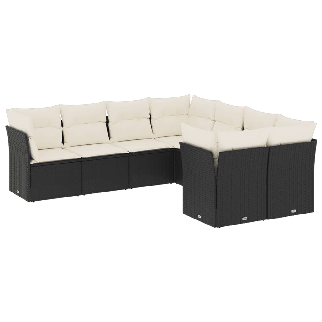 8 részes fekete polyrattan kerti ülőgarnitúra párnákkal 2