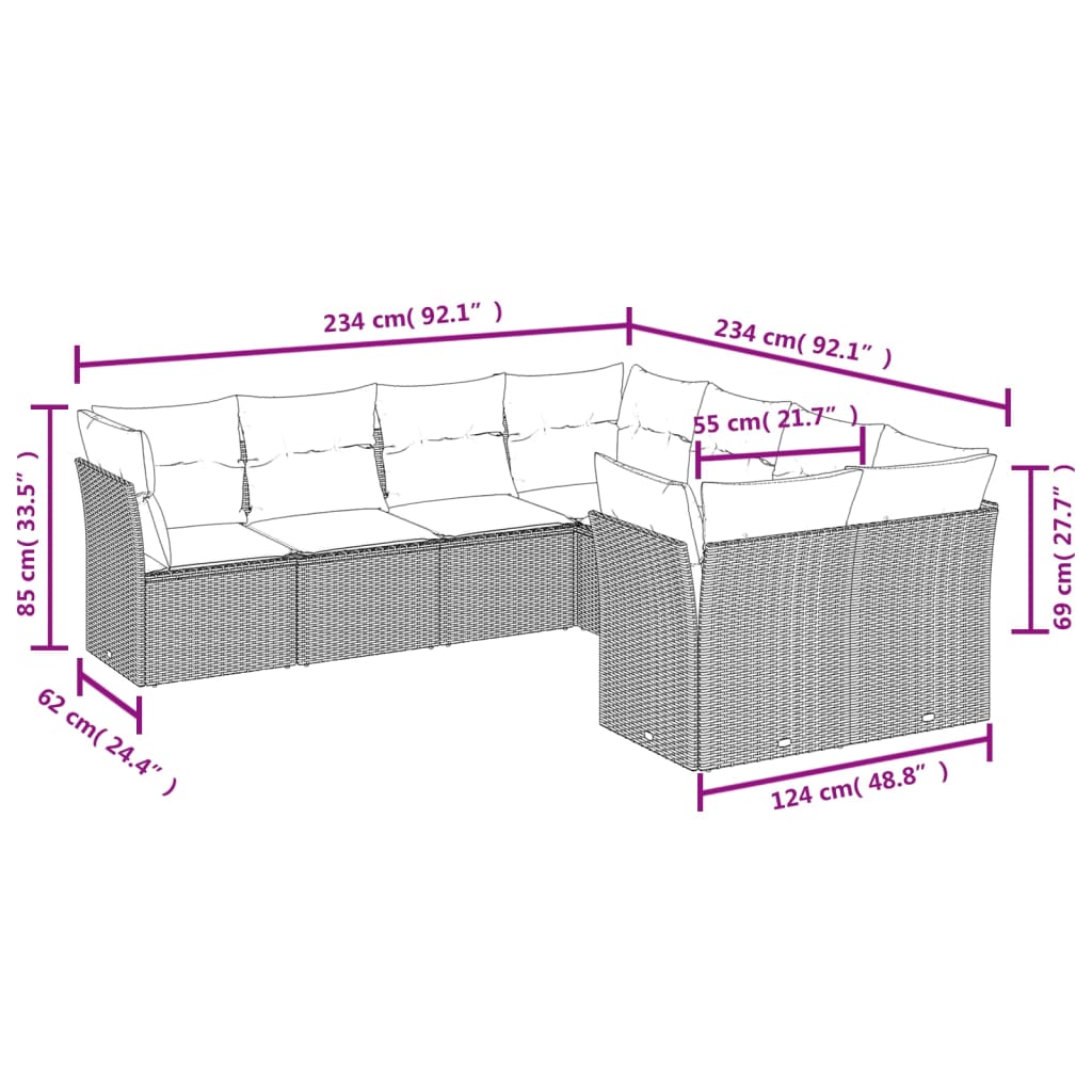 8 részes fekete polyrattan kerti ülőgarnitúra párnákkal 3