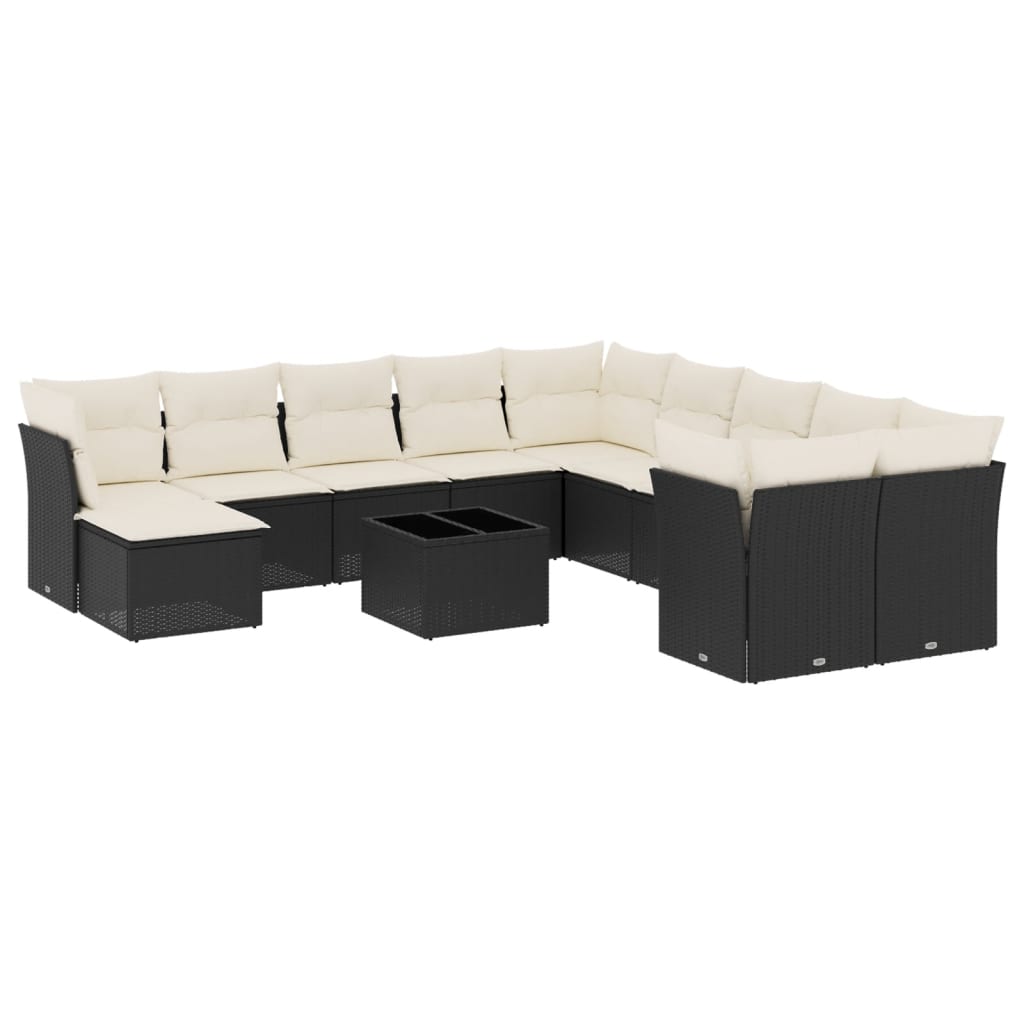 12 részes fekete polyrattan kerti ülőgarnitúra párnákkal 2
