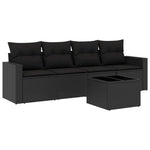 5 részes fekete polyrattan kerti kanapészett párnákkal 2