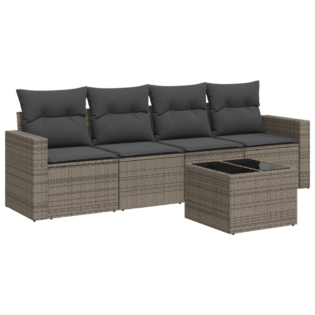 5 részes szürke polyrattan kerti ülőgarnitúra párnákkal 2