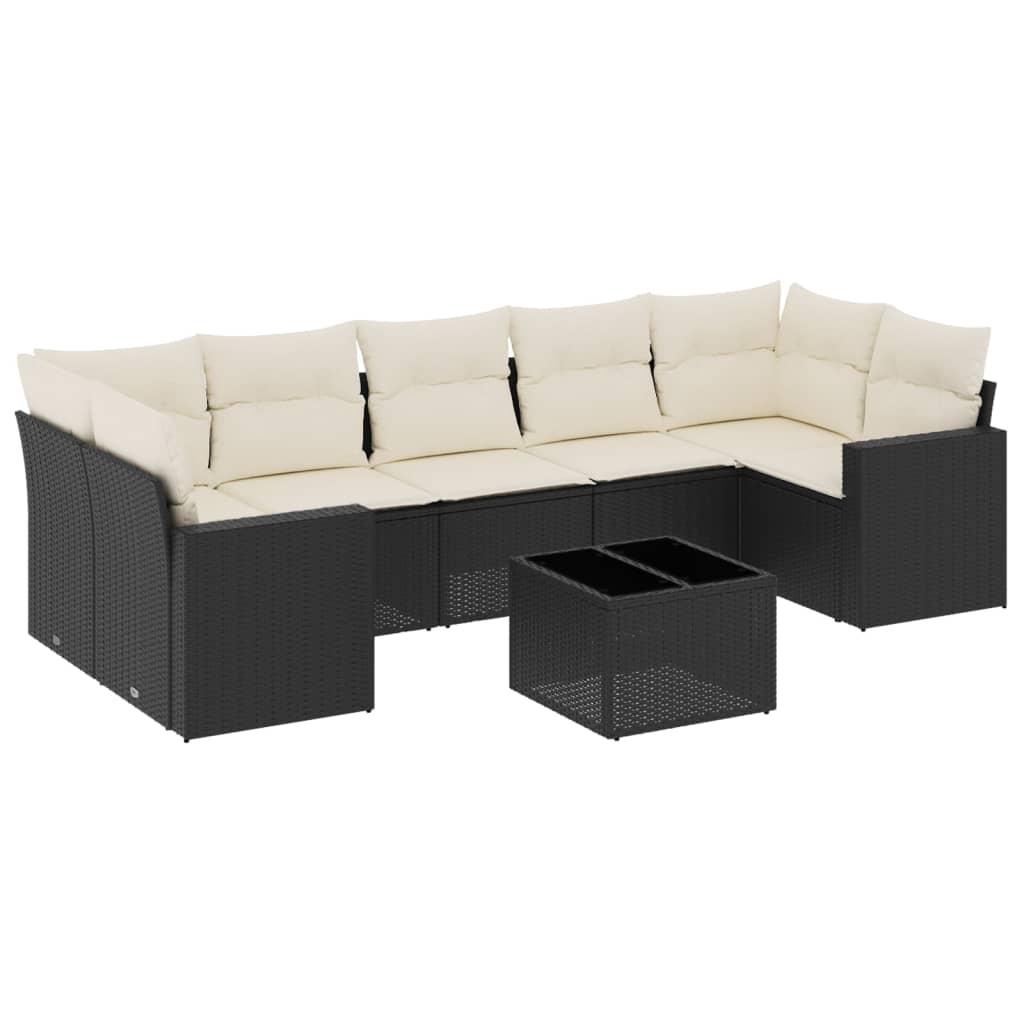 8 részes fekete polyrattan kerti ülőgarnitúra párnákkal 2