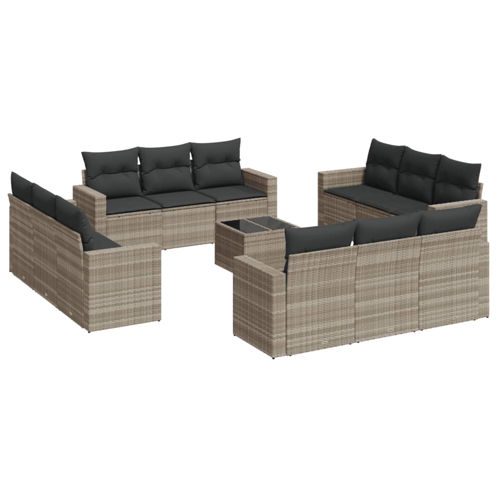 13 részes világosszürke polyrattan kerti ülőgarnitúra párnákkal 2