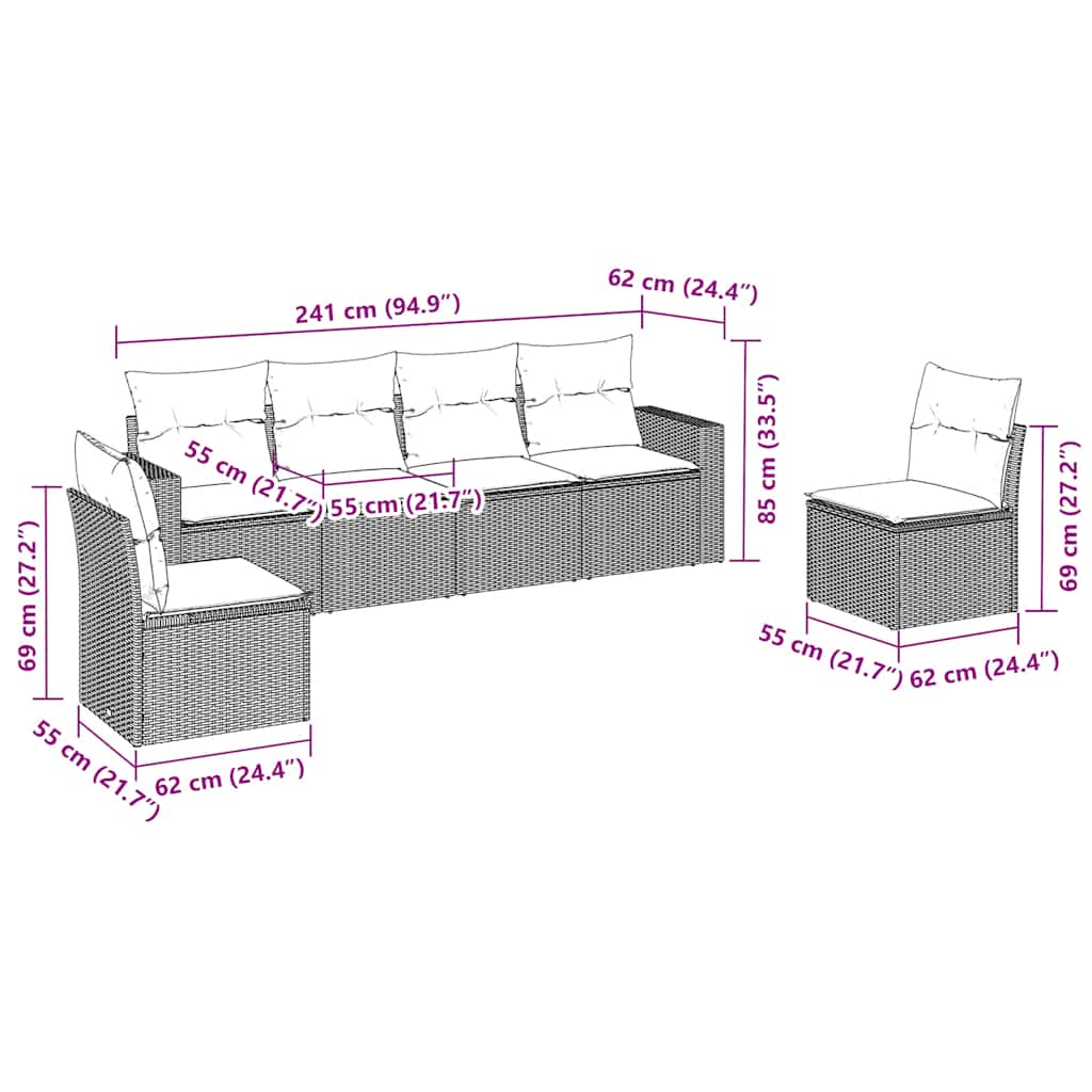 6 részes barna polyrattan kerti ülőgarnitúra párnával 3