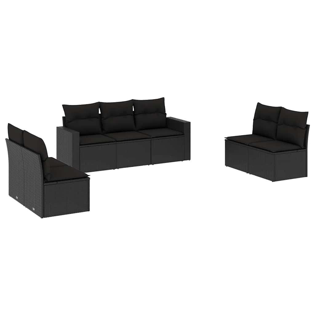 7 részes fekete polyrattan kerti ülőgarnitúra párnával 2