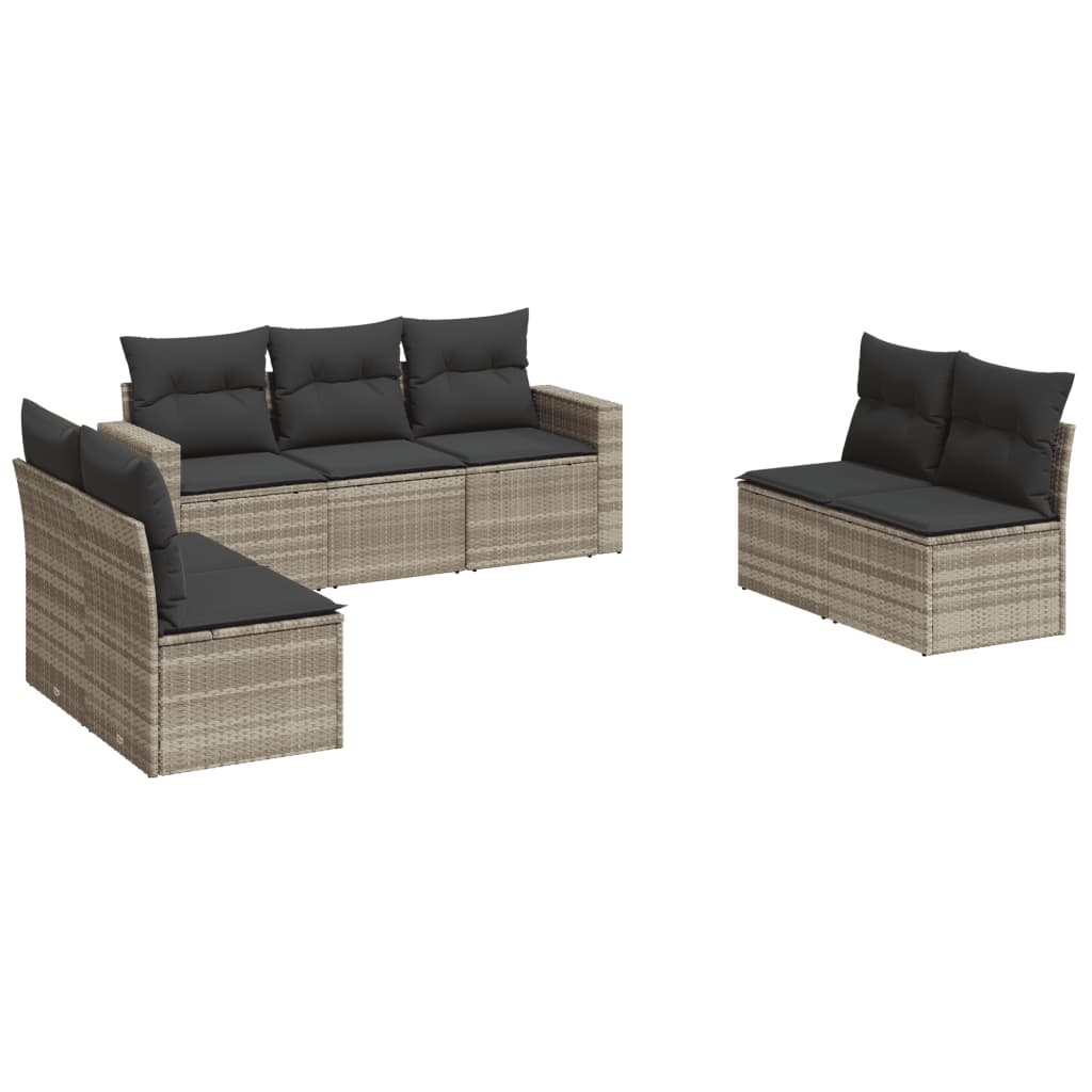7 részes világosszürke polyrattan kerti ülőgarnitúra párnákkal 2