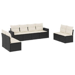 8 részes fekete polyrattan kerti ülőgarnitúra párnákkal 2