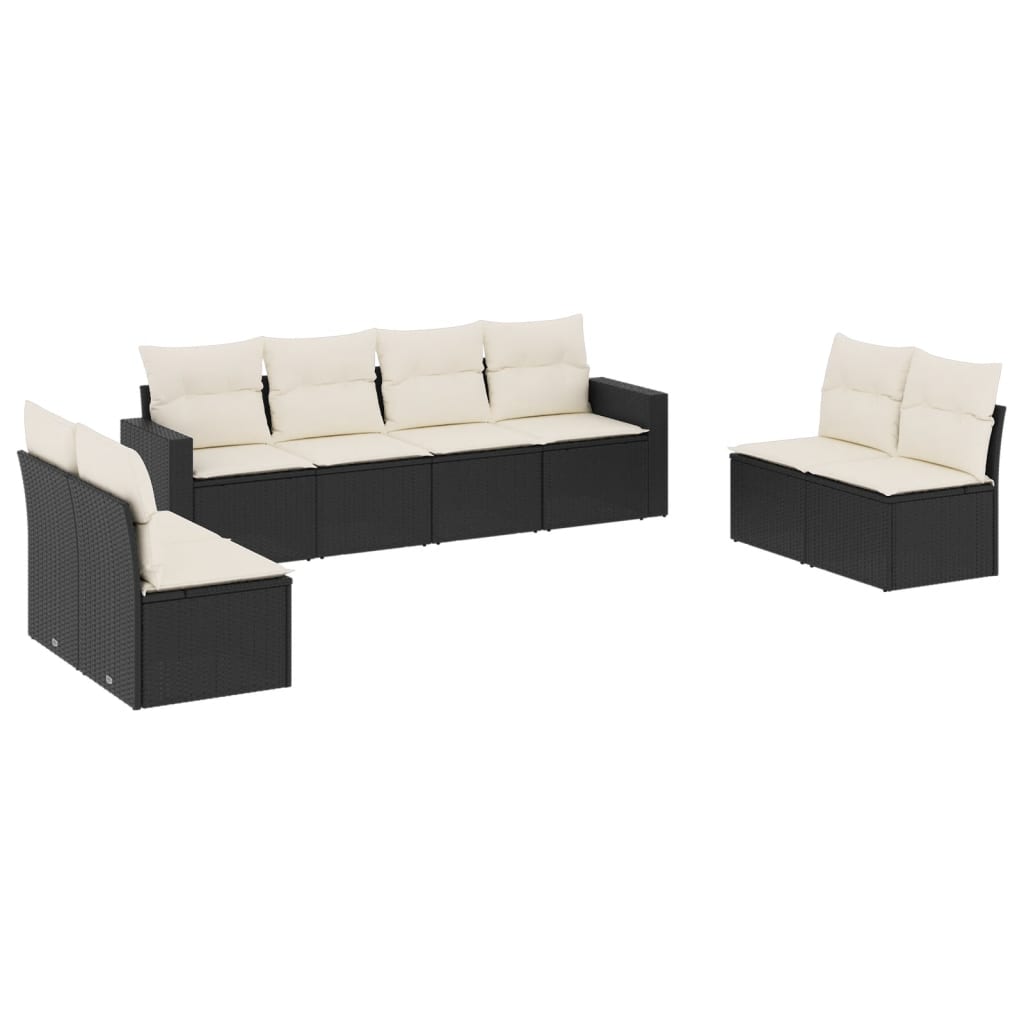 8 részes fekete polyrattan kerti ülőgarnitúra párnákkal 2