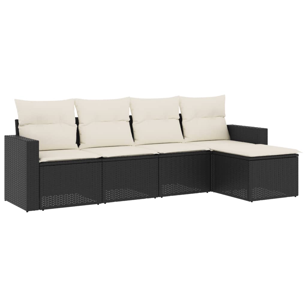 5 részes fekete polyrattan kerti kanapészett párnákkal 2