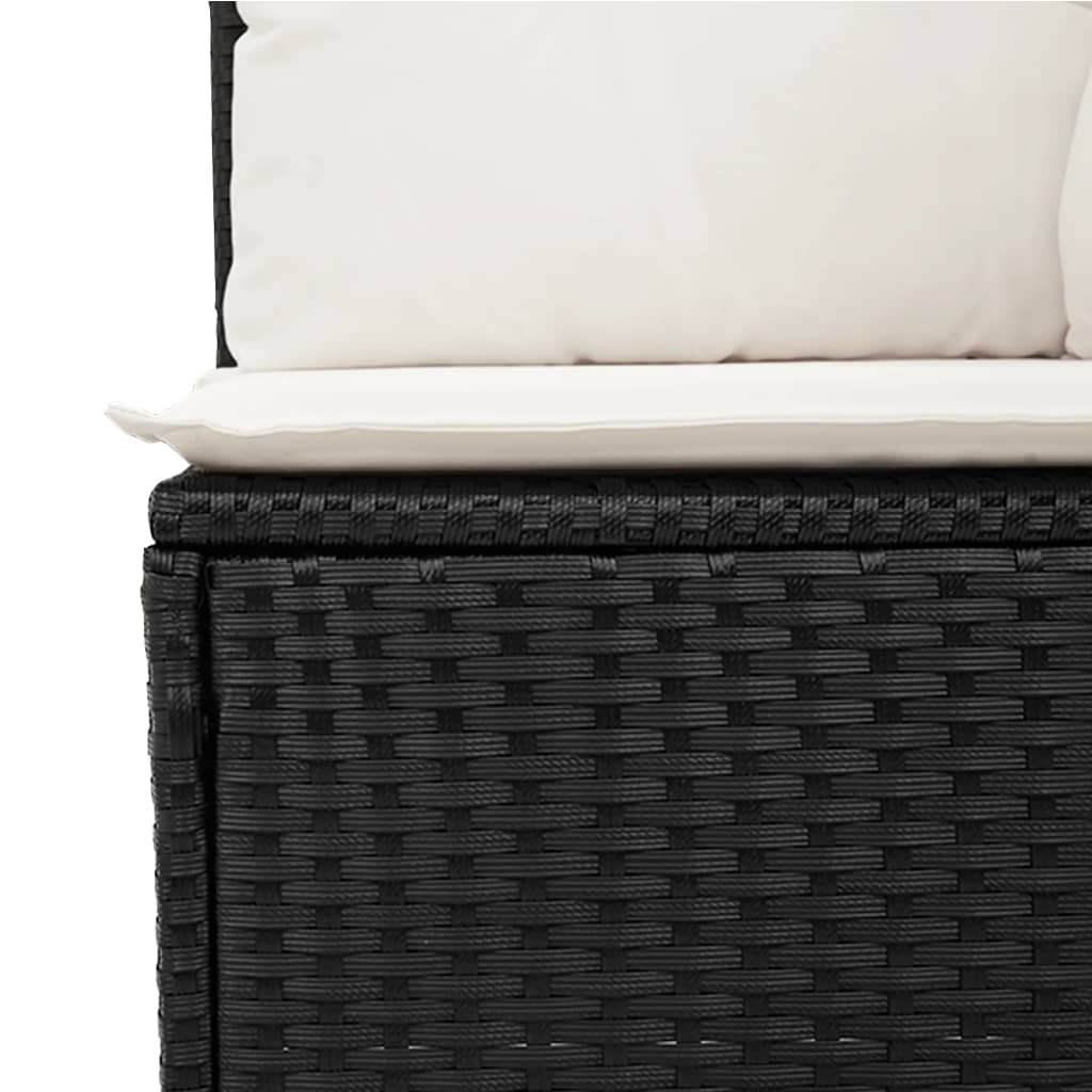 5 részes fekete polyrattan kerti kanapészett párnákkal 6