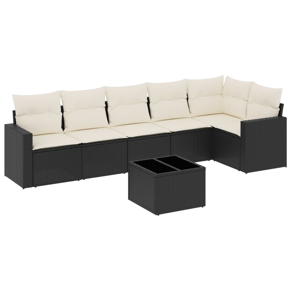 7 részes fekete polyrattan kerti ülőgarnitúra párnával 2