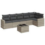 7 részes világosszürke polyrattan kerti ülőgarnitúra párnákkal 2