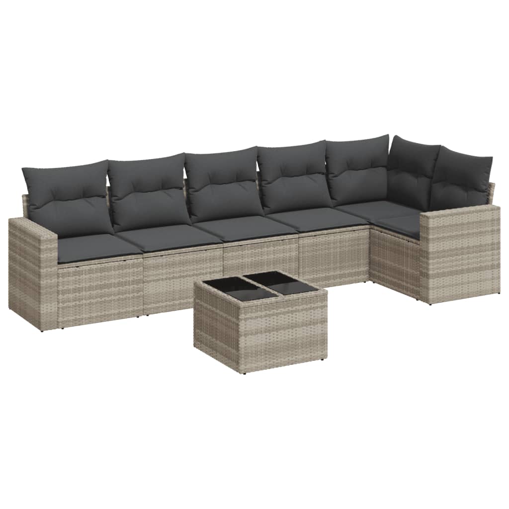 7 részes világosszürke polyrattan kerti ülőgarnitúra párnákkal 2