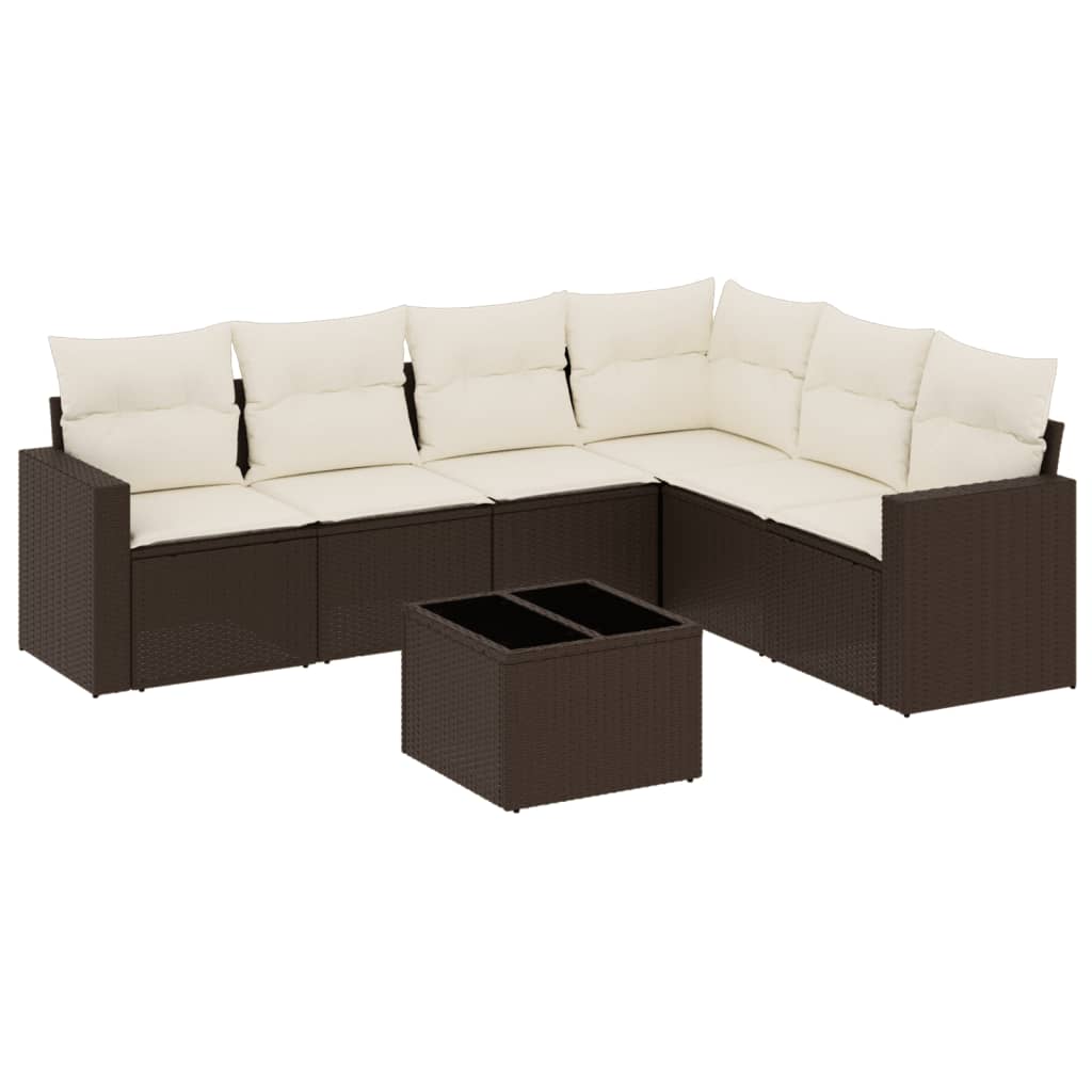 7 részes barna polyrattan kerti ülőgarnitúra párnákkal 2