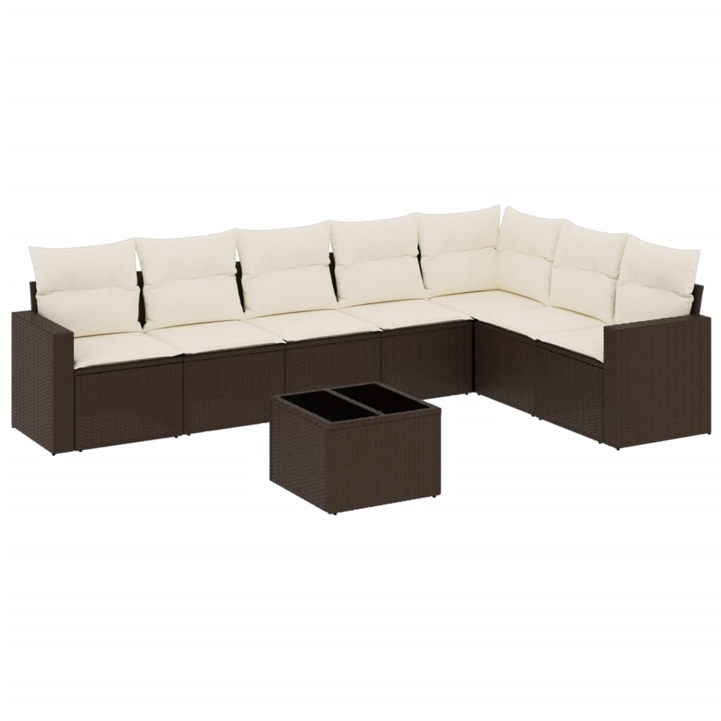 8 részes barna polyrattan kerti ülőgarnitúra párnákkal 2
